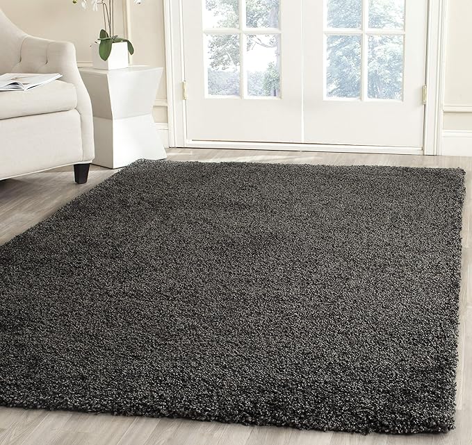 SAFAVIEH Milan Shag Collection Accent Rug - 3' x 5', Dark Grey, Solid Design, Non-Shedding & Easy Care, 2-inch Thick Ideal for High Traffic Areas in Entryway, Living Room, Bedroom (SG180-8484)