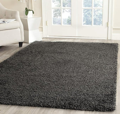 SAFAVIEH Milan Shag Collection Accent Rug - 3' x 5', Dark Grey, Solid Design, Non-Shedding & Easy Care, 2-inch Thick Ideal for High Traffic Areas in Entryway, Living Room, Bedroom (SG180-8484)
