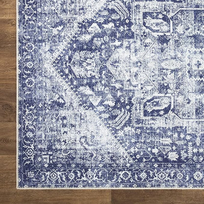 Bloom Rugs Washable Non-Slip 4' x 6' Rug - Blue/Ivory Traditional Area Rug for Living Room, Bedroom, Dining Room, and Kitchen - Exact Size: 4' x 6'