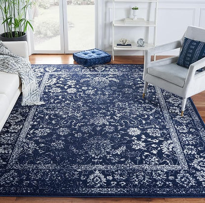 SAFAVIEH Area Rug 6x9 - Adirondack Collection - Navy & Ivory, Distressed Vintage Floral Design, Non-Shedding & Easy to Clean, Ideal for Living Room, Bedroom, Dining Space (ADR109N)