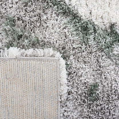 SAFAVIEH Horizon Shag Collection Area Rug - 8' Round, Grey & Green, Modern Abstract Design, Plush 2.5-inch Thick, Ideal for High Traffic Areas in Living Room, Bedroom, Dining (HZN890Y-8R)
