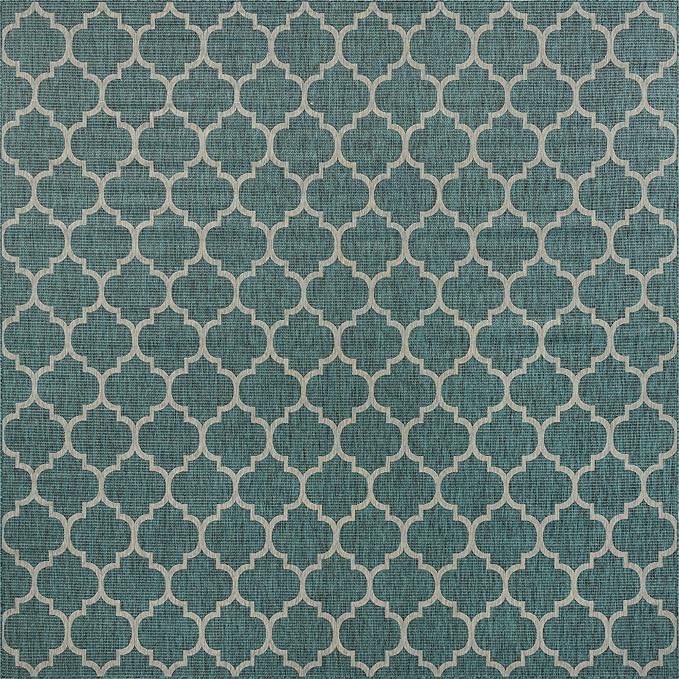 Unique Loom Outdoor Trellis Collection Area Rug - Trellis (Square 13' 0" x 13' 0", Teal/ Gray)