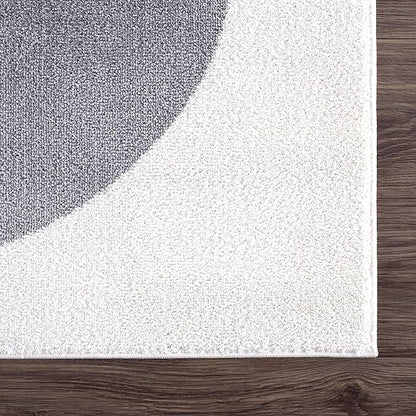 Abani Rugs Cream and Gray 6 ft. X 9 ft. Mid-Century Rug with Circles and Lines. Neutral Tones of Cream, Gray and a pop of Yellow. Minimalistic Design Turkish Stain Resistant Area Rug.