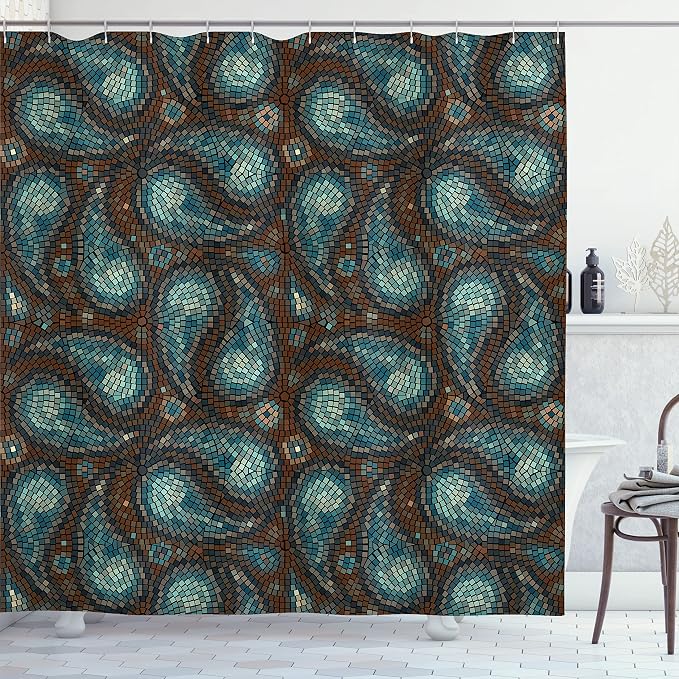 Ambesonne Paisley Shower Curtain, Modern Mosaic Like Circled Design by Ambesonne