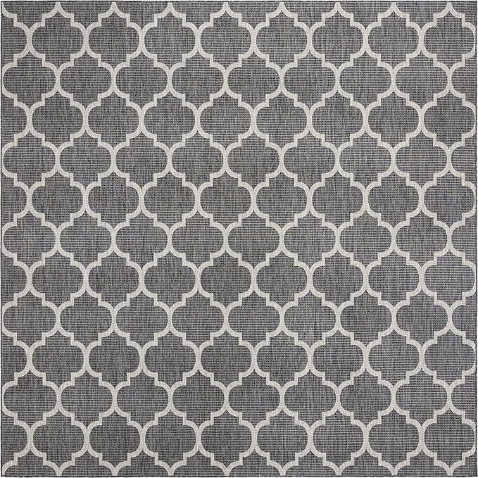 Unique Loom Outdoor Trellis Collection Area Rug - Trellis (Square 10' 8" x 10' 8", Black/ Ivory)