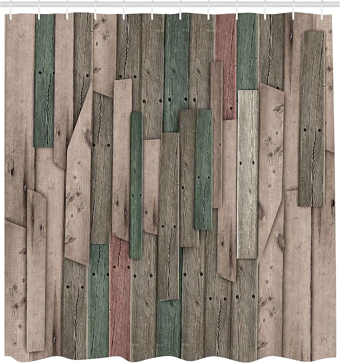 Ambesonne Rustic Shower Curtain, Grunge Wood Planks Barn House Door Nails - Image 2