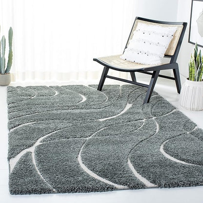 SAFAVIEH Florida Shag Collection Area Rug - 6'7" Square, Sage & Ivory, Scroll Design, Non-Shedding & Easy Care, 1.2-inch Thick Ideal for High Traffic Areas in Living Room, Bedroom (SG471-5112)
