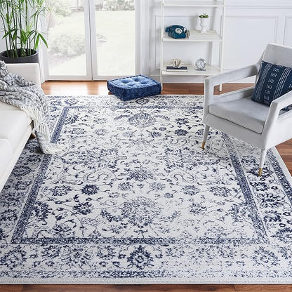 SAFAVIEH Area Rug 10x14 - Adirondack Collection - Large - Ivory & Navy, Distressed Vintage Floral Design, Non-Shedding & Easy to Clean, Ideal for Living Room, Bedroom, Dining Space (ADR109M)