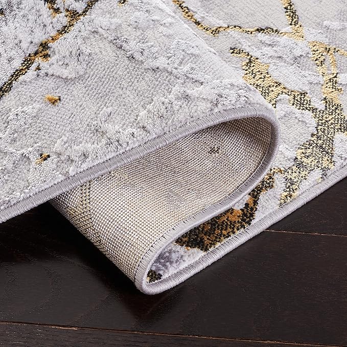 SAFAVIEH Amelia Collection Runner Rug - 2' x 8', Grey & Gold, Modern Abstract Design, Non-Shedding & Easy Care, Ideal for High Traffic Areas in Living Room, Bedroom (ALA293G)