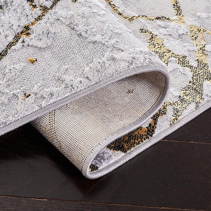 SAFAVIEH Amelia Collection Runner Rug - 2' x 8', Grey & Gold, Modern Abstract Design, Non-Shedding & Easy Care, Ideal for High Traffic Areas in Living Room, Bedroom (ALA293G)