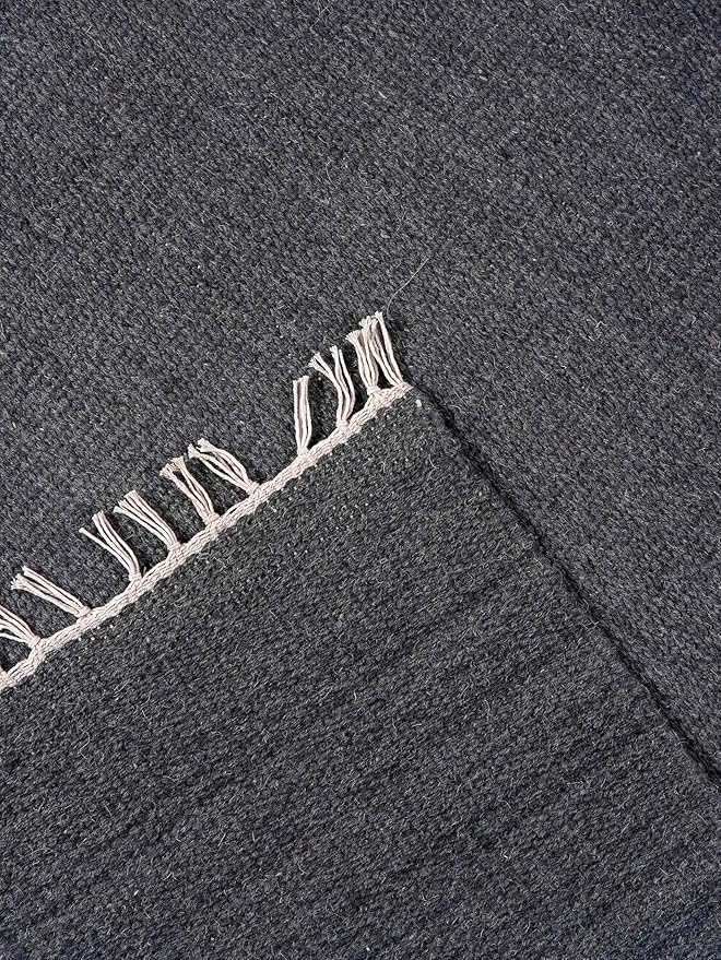 Rugsotic Carpets Hand Woven Flat Weave Kilim Wool ECO-Friendly Area Rugs - 6'x6', Square Shape, Charcoal Color, Solid Plain Design, Low Pile Handmade Area Rugs for Living Room, Bed Room (D00111)