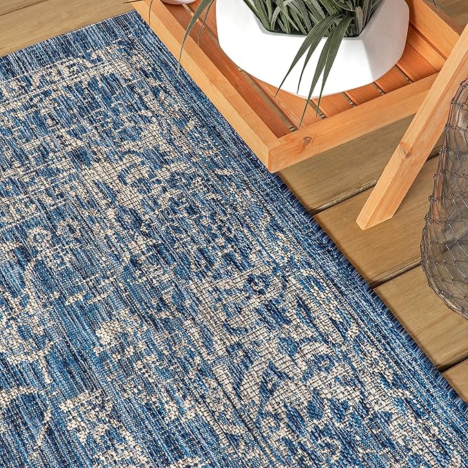 JONATHAN Y Weave Floral Indoor Outdoor Area Rug 8X10 Navy/Gray, Tela Bohemian Textured for Backyard, Patio, Porch, Easy-Cleaning, High Traffic, Pet-Friendly, Non-Shedding (SMB100B-8)