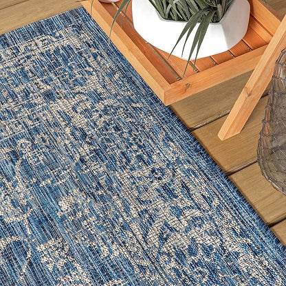JONATHAN Y Weave Floral Indoor Outdoor Area Rug 8X10 Navy/Gray, Tela Bohemian Textured for Backyard, Patio, Porch, Easy-Cleaning, High Traffic, Pet-Friendly, Non-Shedding (SMB100B-8)
