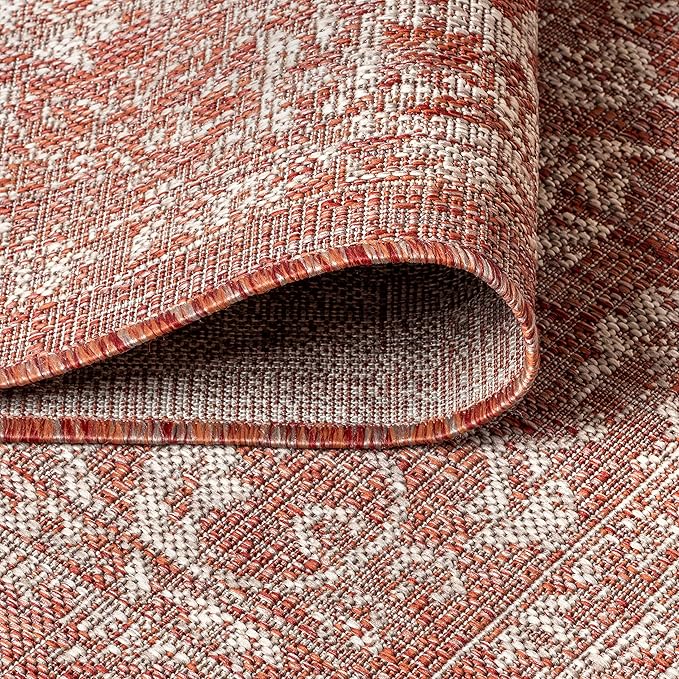 JONATHAN Y Weave Floral Indoor Outdoor Round Area Rug 8 Ft Red/Taupe, Tela Bohemian Textured for Backyard, Patio, Porch, Easy-Cleaning, High Traffic, Pet-Friendly, Non-Shedding (SMB100A-8R)