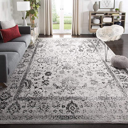 SAFAVIEH Adirondack Collection Area Rug - 6' Square, Grey & Black, Distressed Vintage Floral Design, Non-Shedding & Easy to Clean, Ideal for Living Room, Bedroom, Dining Space (ADR109B)