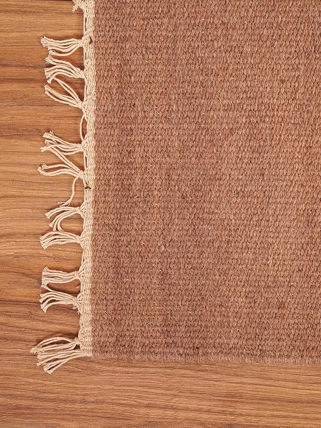 Rugsotic Carpets Hand Woven Flat Weave Kilim Wool 4'x6' Area Rug Solid Light Brown D00111