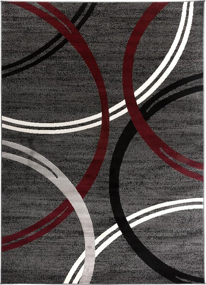 Rugshop Modern Wavy Circles Design Non-Shedding Area Rug, Carpet for Living Room or Dining Room, Grand Room,Open Spaces Red, 8'8" x 12'