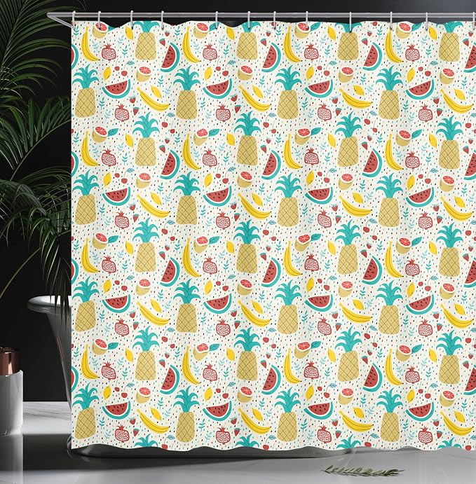 Ambesonne Food Shower Curtain, Fruits Banana Pomegranate Pineapple Watermelon - Image 3
