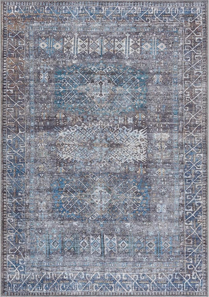 Bloom Rugs Washable 8' x 10' Rug - Slate Gray/Blue Traditional Area Rug for Living Room, Bedroom, Dining Room, and Kitchen - Exact Size: 8' x 10'