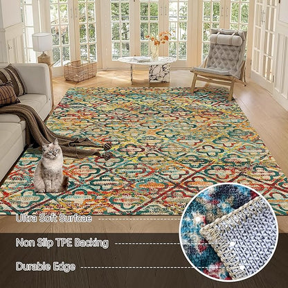 RUGSURE Washable Area Rugs, 5' x 7' - 1/6 Thick - Stain & Water Resistant Non-Slip - Perfect Resistant Rug for Living Room, Bedroom, Nursery, Pet & Child Friendly, Vibrant Colors Rugs, Multicolor