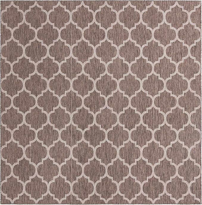 Unique Loom Outdoor Trellis Collection Area Rug - Trellis (Square 10' 8" x 10' 8", Brown/ Ivory)