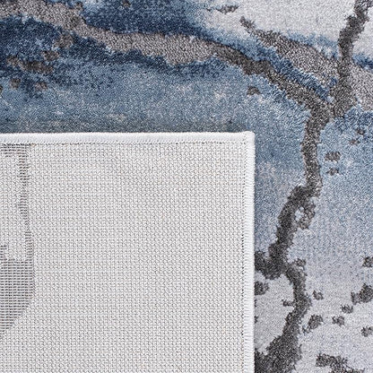 SAFAVIEH Craft Collection Area Rug - 9' Round, Grey & Blue, Modern Abstract Design, Non-Shedding & Easy Care, Ideal for High Traffic Areas in Living Room, Bedroom (CFT877L)