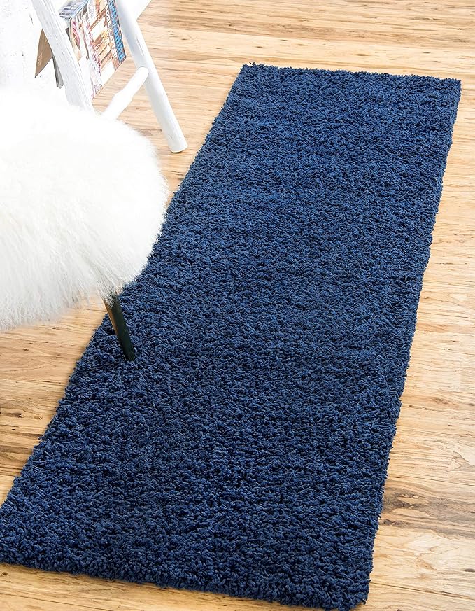 Unique Loom Solid Shag Collection Area Rug (2' 2" x 6' 5" Runner, Sapphire Blue/ Navy Blue)