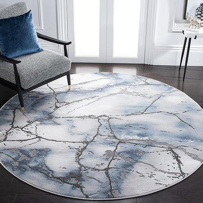 SAFAVIEH Craft Collection Area Rug - 5'3" Round, Grey & Blue, Modern Abstract Design, Non-Shedding & Easy Care, Ideal for High Traffic Areas in Living Room, Bedroom (CFT877L)