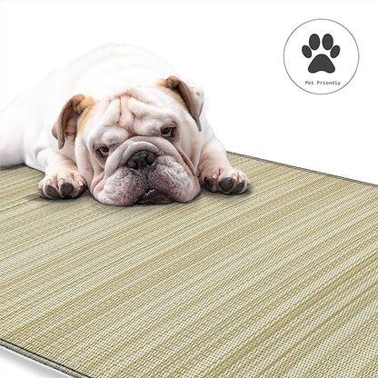 Fab Habitat Outdoor Rug - Waterproof, Fade Resistant, Crease-Free - Premium Recycled Plastic - Neutral Striped - Patio, Deck, Porch, Balcony, Laundry Room - Cancun Shadow - Sand & Black - 4 x 6 ft