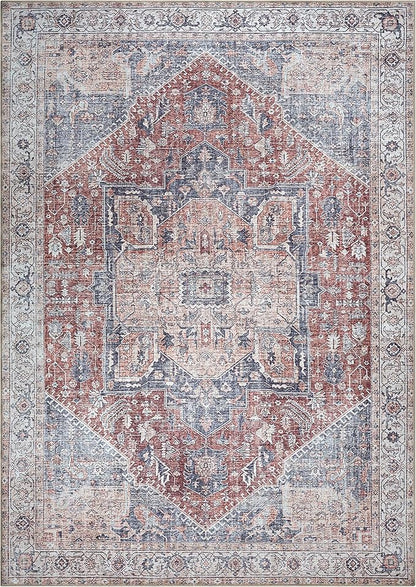 Bloom Rugs Washable Non-Slip 9' x 12' Rug - Red/Blue Traditional Medallion Area Rug for Living Room, Bedroom, Dining Room, and Kitchen - Exact Size: 9' x 12'