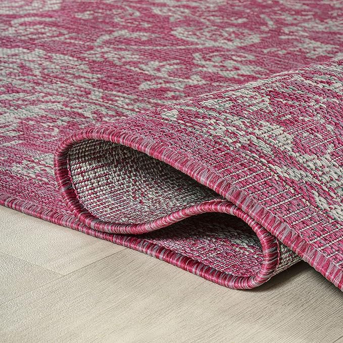 JONATHAN Y Weave Floral Indoor Outdoor Runner Rug 2X8 Fuchsia/Light Gray, Tela Bohemian Textured for Backyard, Patio, Porch, Easy-Cleaning, High Traffic, Pet-Friendly, Non-Shedding (SMB100G-28)