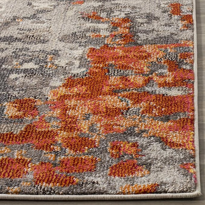 SAFAVIEH Monaco Collection X-Large Area Rug - 11' x 15', Grey & Orange, Boho Chic Abstract Watercolor Design, Non-Shedding & Easy Care, Ideal for High Traffic Areas in Living Room, Bedroom (MNC225H)