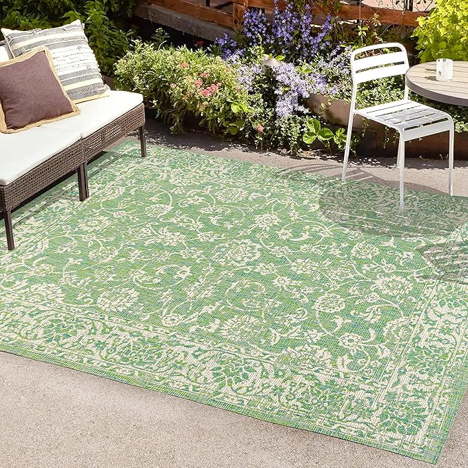 JONATHAN Y Weave Floral Indoor Outdoor Area Rug 5X8 Cream/Green, Tela Bohemian Textured for Backyard, Patio, Porch, Easy-Cleaning, High Traffic, Pet-Friendly, Non-Shedding (SMB100F-5)