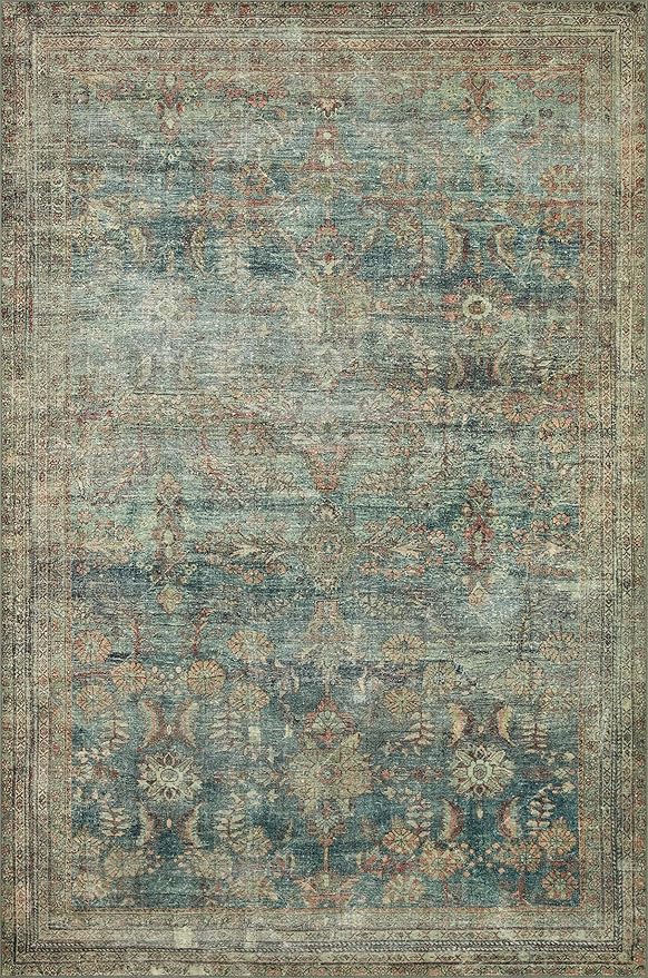 Loloi Magnolia Home by Joanna Gaines Banks Collection BAN-01 Ocean/Spice 3'-6" x 5'-6" .13" Pile Height, Machine Washable, Accent Rug