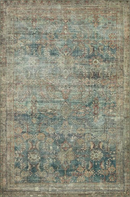 Loloi Magnolia Home by Joanna Gaines Banks Collection BAN-01 Ocean/Spice 3'-6" x 5'-6" .13" Pile Height, Machine Washable, Accent Rug