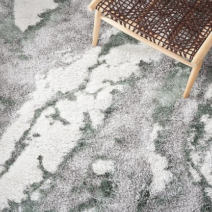 SAFAVIEH Horizon Shag Collection Area Rug - 8' Round, Grey & Green, Modern Abstract Design, Plush 2.5-inch Thick, Ideal for High Traffic Areas in Living Room, Bedroom, Dining (HZN890Y-8R)