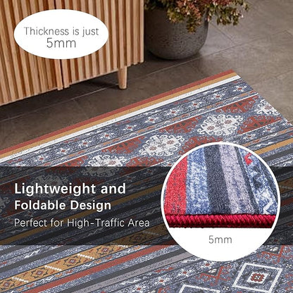 RUGSURE Washable Area Rugs 9' x 12' - 1/6 Thick - Moroccan-Inspired -Stain & Water Resistant Non-Slip - Resistant Rug for Living Room, Bedroom, Nursery, Pet & Child Friendly (Blue and Red)