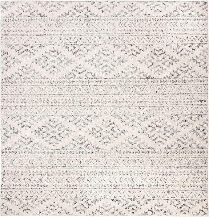 SAFAVIEH Tulum Collection Area Rug - 10' Square, Ivory & Grey, Moroccan Boho Tribal Design, Non-Shedding & Easy to Clean, Ideal for Living Room, Bedroom, Dining Space (TUL272A)