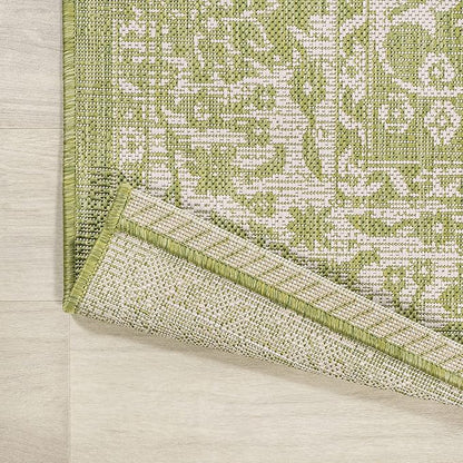 JONATHAN Y Weave Floral Indoor Outdoor Area Rug 9X12 Green/Cream, Tela Bohemian Textured for Backyard, Patio, Porch, Easy-Cleaning, High Traffic, Pet-Friendly, Non-Shedding (SMB100D-9)