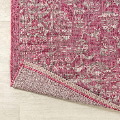 JONATHAN Y Weave Floral Indoor Outdoor Runner Rug 2X8 Fuchsia/Light Gray, Tela Bohemian Textured for Backyard, Patio, Porch, Easy-Cleaning, High Traffic, Pet-Friendly, Non-Shedding (SMB100G-28)