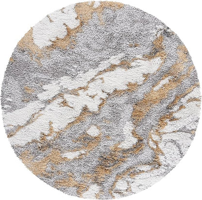 SAFAVIEH Horizon Shag Collection Area Rug - 9' Round, Grey & Gold, Modern Abstract Design, Plush 2.5-inch Thick, Ideal for High Traffic Areas in Living Room, Bedroom, Dining (HZN890D-9R)
