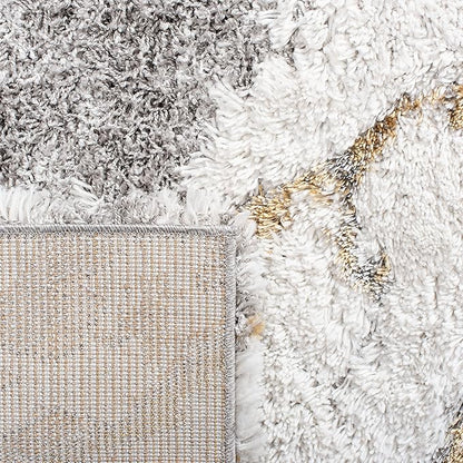 SAFAVIEH Horizon Shag Collection Area Rug - 9' Round, Grey & Gold, Modern Abstract Design, Plush 2.5-inch Thick, Ideal for High Traffic Areas in Living Room, Bedroom, Dining (HZN890D-9R)