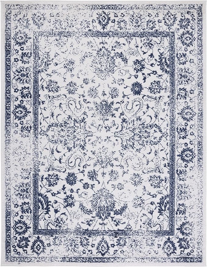 SAFAVIEH Area Rug 10x14 - Adirondack Collection - Large - Ivory & Navy, Distressed Vintage Floral Design, Non-Shedding & Easy to Clean, Ideal for Living Room, Bedroom, Dining Space (ADR109M)