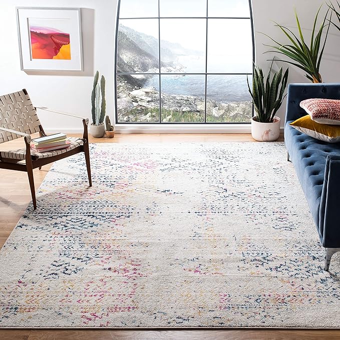 SAFAVIEH Area Rug 12x15 - Tulum Collection - Large - Ivory & Blue, Moroccan Boho Tribal Design, Non-Shedding & Easy to Clean, Ideal for Living Room, Bedroom, Dining Space (TUL272C)