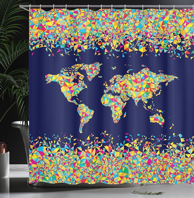 Ambesonne Map Print Shower Curtain, World Map Design - Image 3