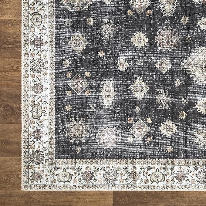 Bloom Rugs Washable Non-Slip 3' x 5' Rug - Black/Ivory Traditional Area Rug for Living Room, Bedroom, Dining Room, and Kitchen - Exact Size: 3' x 5'