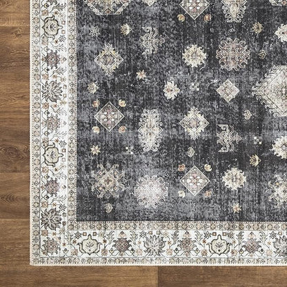 Bloom Rugs Washable Non-Slip 3' x 5' Rug - Black/Ivory Traditional Area Rug for Living Room, Bedroom, Dining Room, and Kitchen - Exact Size: 3' x 5'