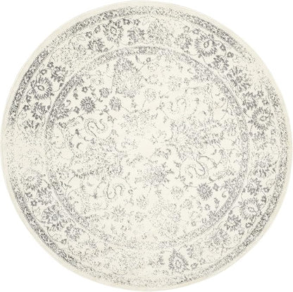 SAFAVIEH Adirondack Collection Area Rug - 6'7" Round, Ivory & Silver, Distressed Vintage Floral Design, Non-Shedding & Easy to Clean, Ideal for Living Room, Bedroom, Dining Space (ADR109C)