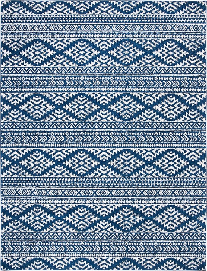 SAFAVIEH Area Rug 12x18 - Tulum Collection - Large - Navy & Ivory, Moroccan Boho Tribal Design, Non-Shedding & Easy to Clean, Ideal for Living Room, Bedroom, Dining Space (TUL272N)