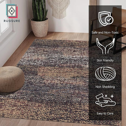 RUGSURE Washable Area Rug - 1/6 Thick - Stain & Water Resistant Non-Slip - Resistant Rug for Living Room, Bedroom, Nursery, Pet & Child Friendly, Vintage Charm Area Rugs (Rust, 8' x 10')